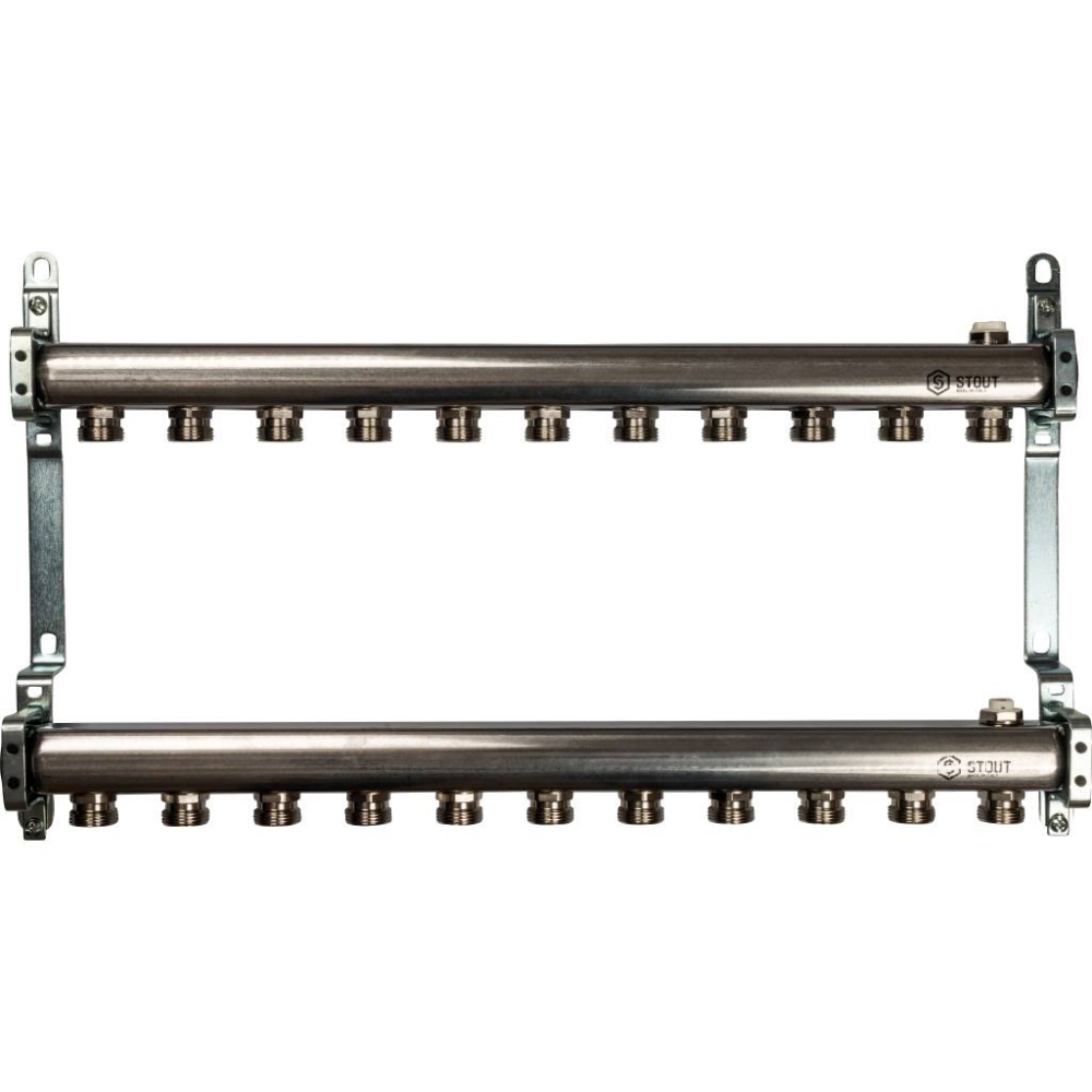 Коллектор из нержавеющей стали ASI 304L для радиаторного отопления на 11 выходов STOUT